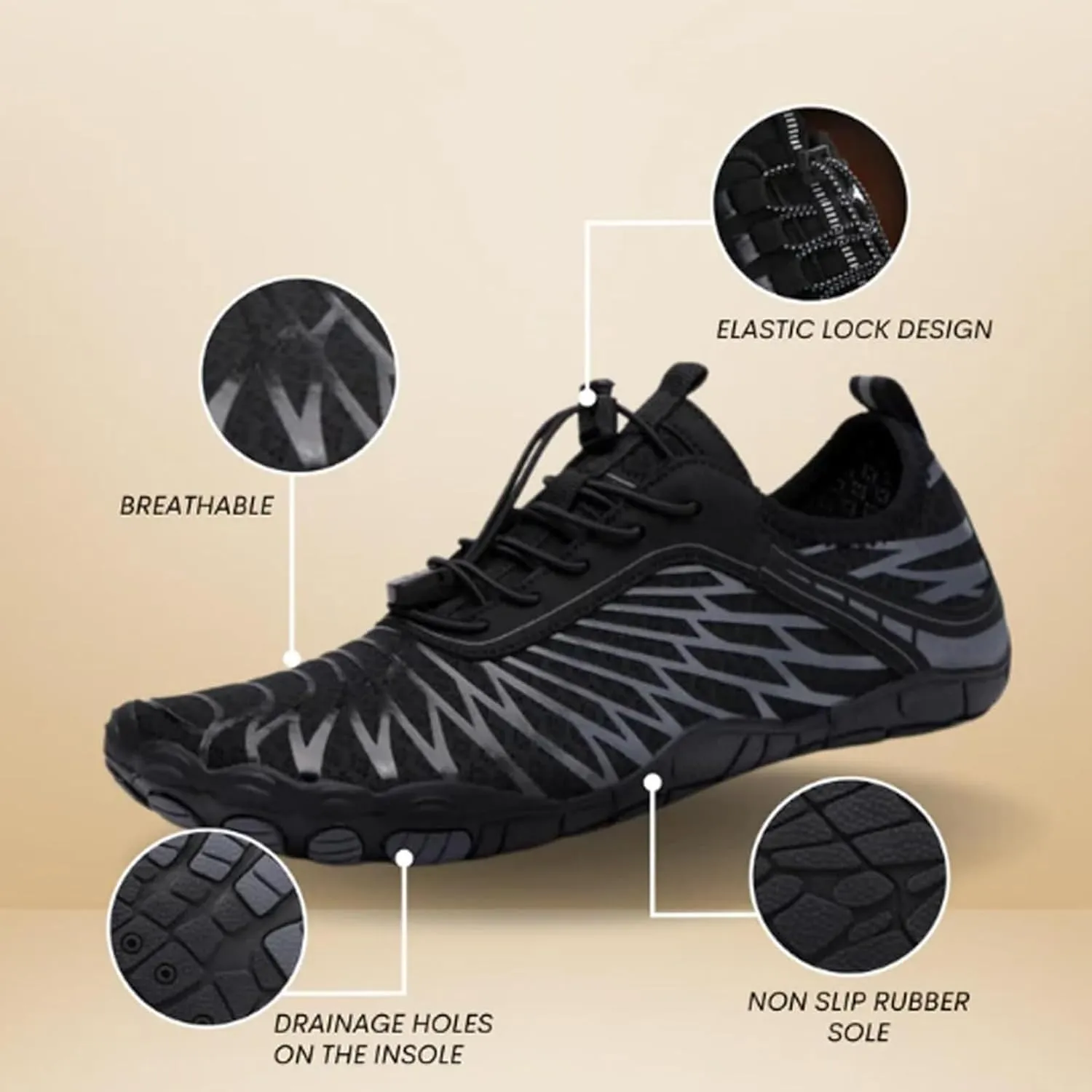 Hike Barefoot Shoes Women, Men's Water Shoes with Wide Toe Box, Quick Dry Non Slip Aqua Shoe for Beach Pool Swimming, Unisex Grounded Footwear Outdoor Walking Hiking Trekking Workout Sneakers
