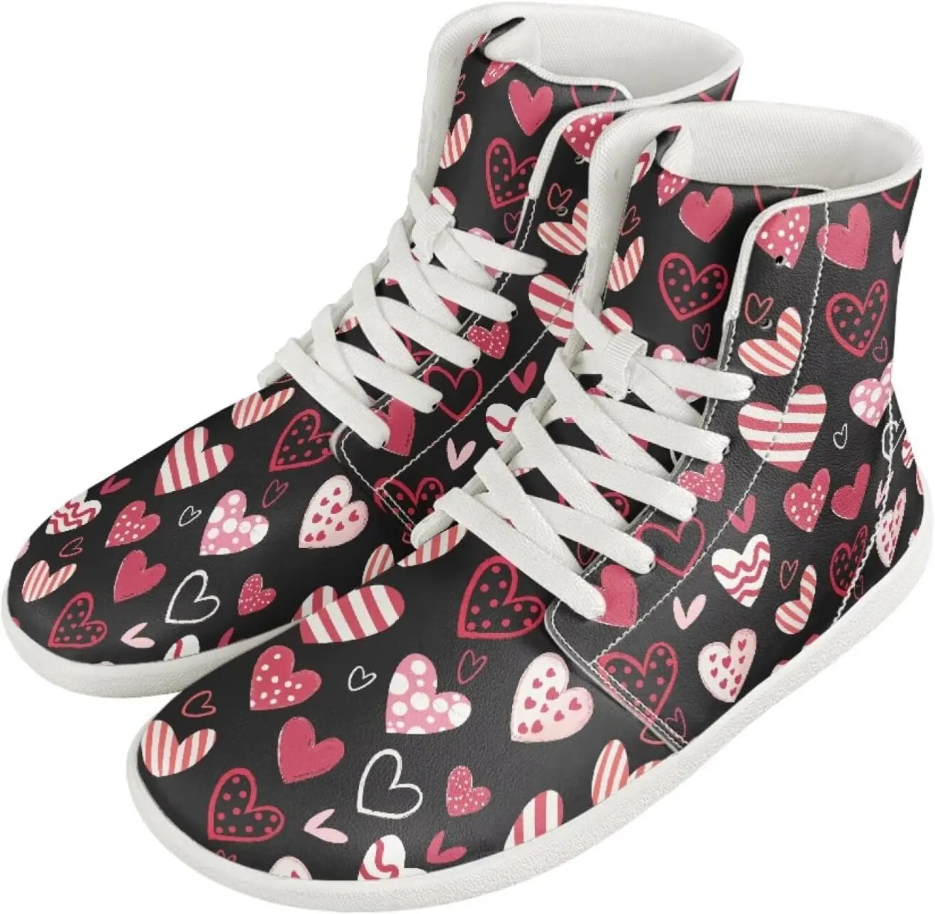Howilath Valentine's Men's Barefoot Shoes High Top Sneakers Wide Toe PU Leather Minimalist Shoes