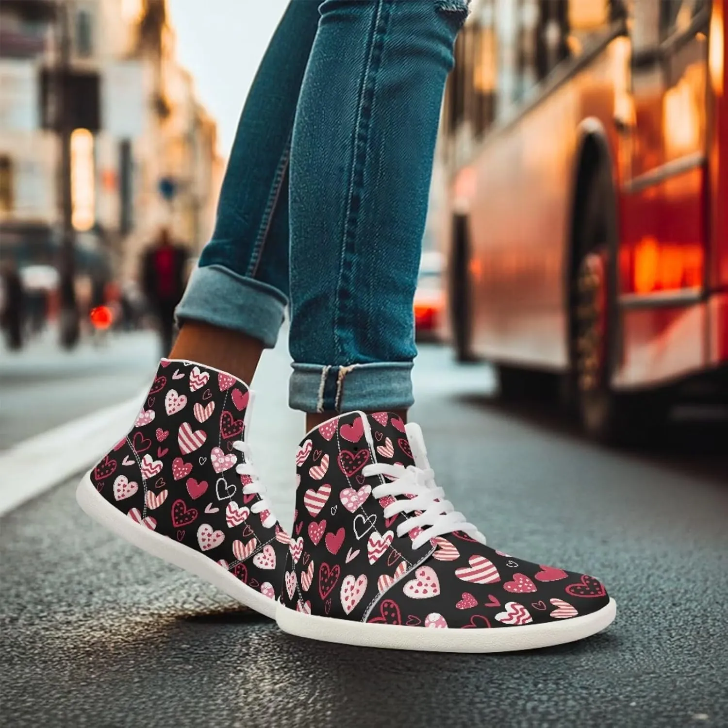 Howilath Valentine's Men's Barefoot Shoes High Top Sneakers Wide Toe PU Leather Minimalist Shoes