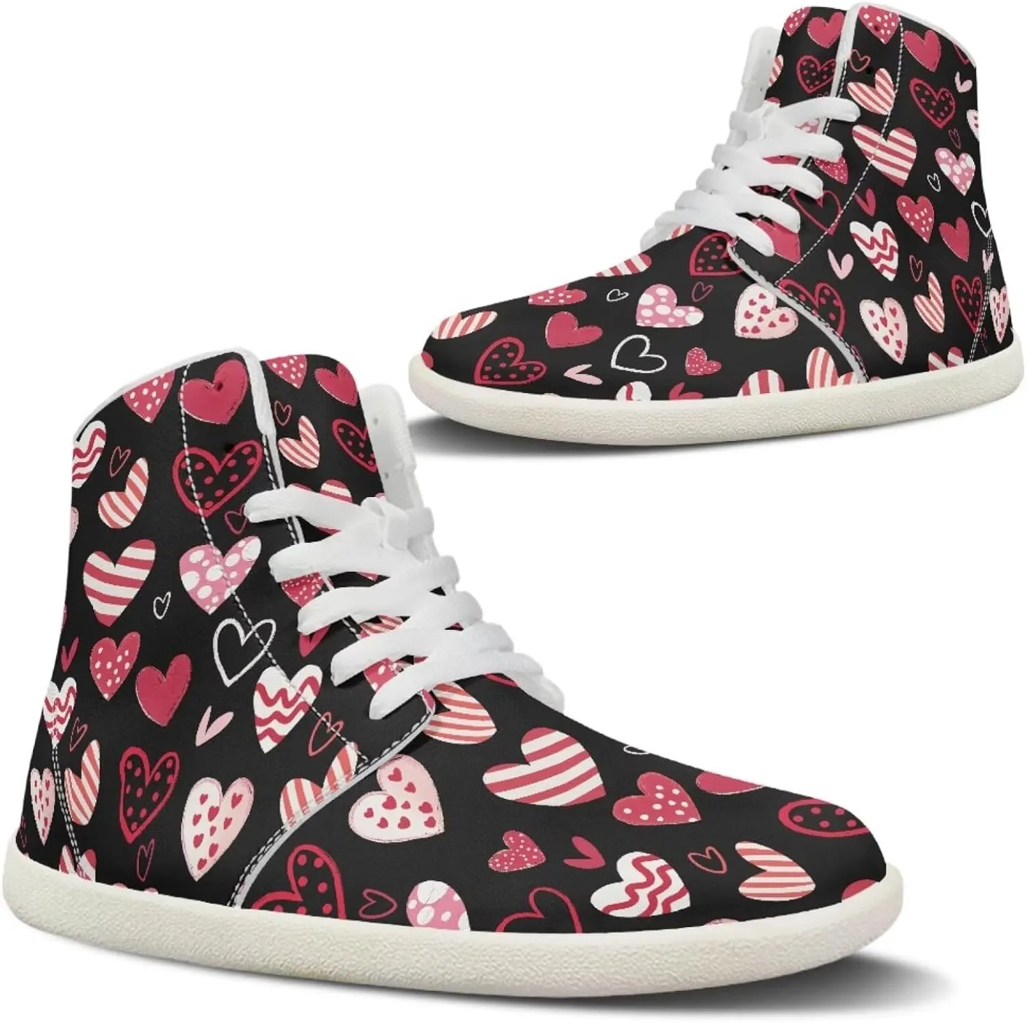 Howilath Valentine's Men's Barefoot Shoes High Top Sneakers Wide Toe PU Leather Minimalist Shoes