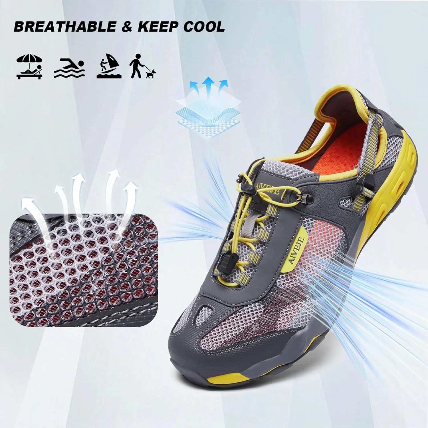 Mens Amphibious Water Shoes - Summer Hiking Athletic Water Sandals Closed Toe Aqua Sneakers