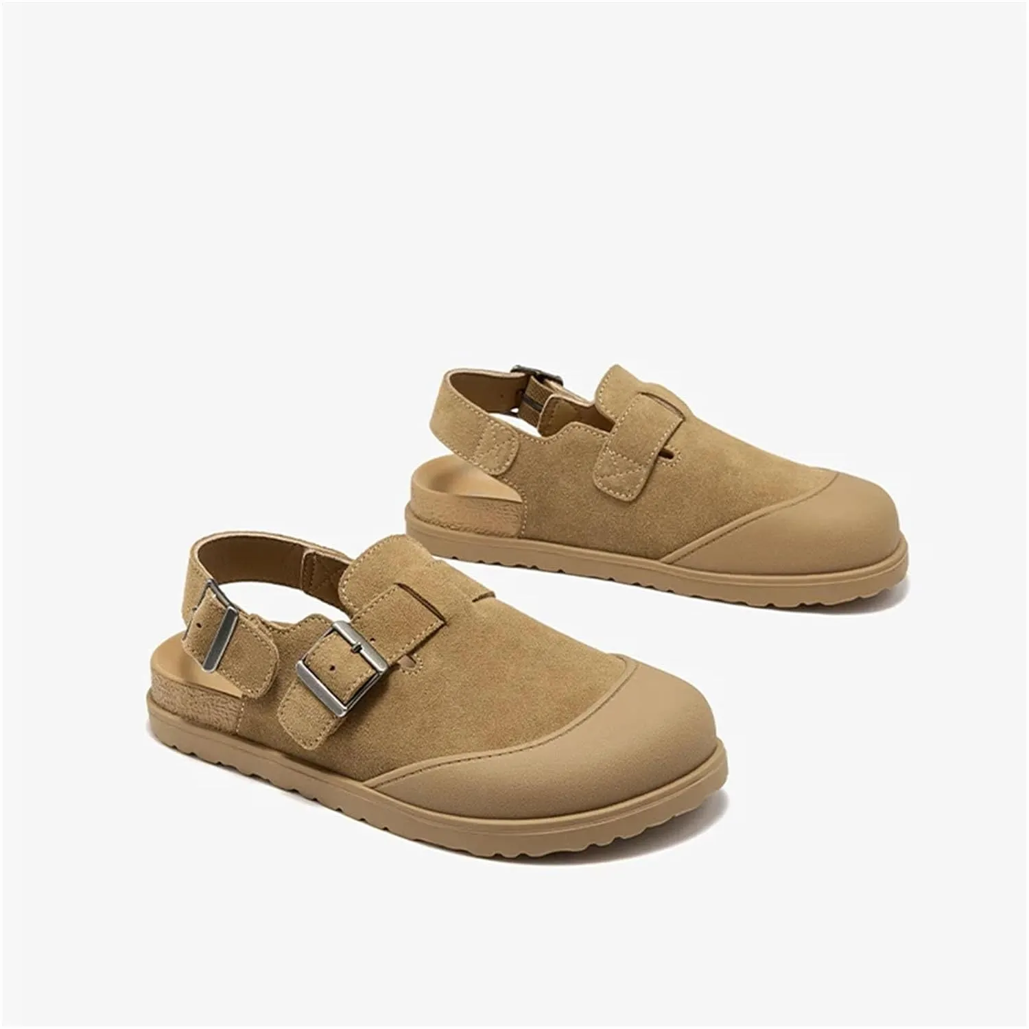Women's Cow Suede Platform Sandals - Round Toe Buckle Strap Casual Shoes