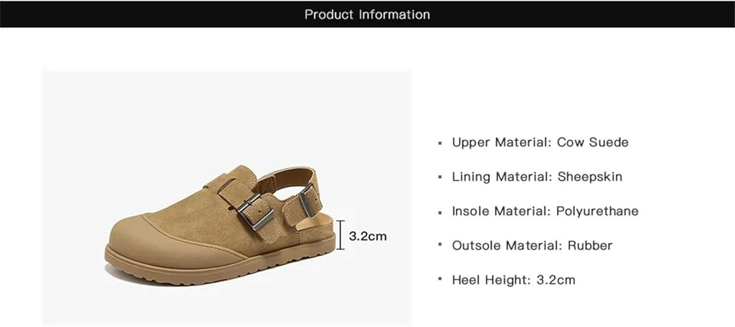 Women's Cow Suede Platform Sandals - Round Toe Buckle Strap Casual Shoes