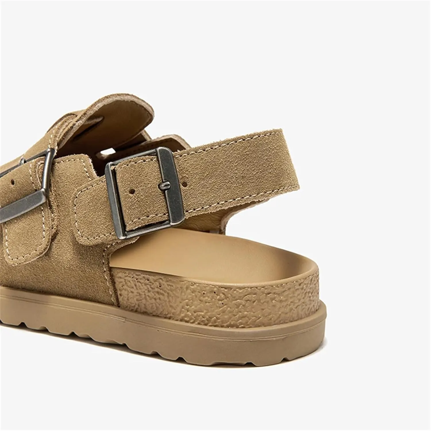 Women's Cow Suede Platform Sandals - Round Toe Buckle Strap Casual Shoes
