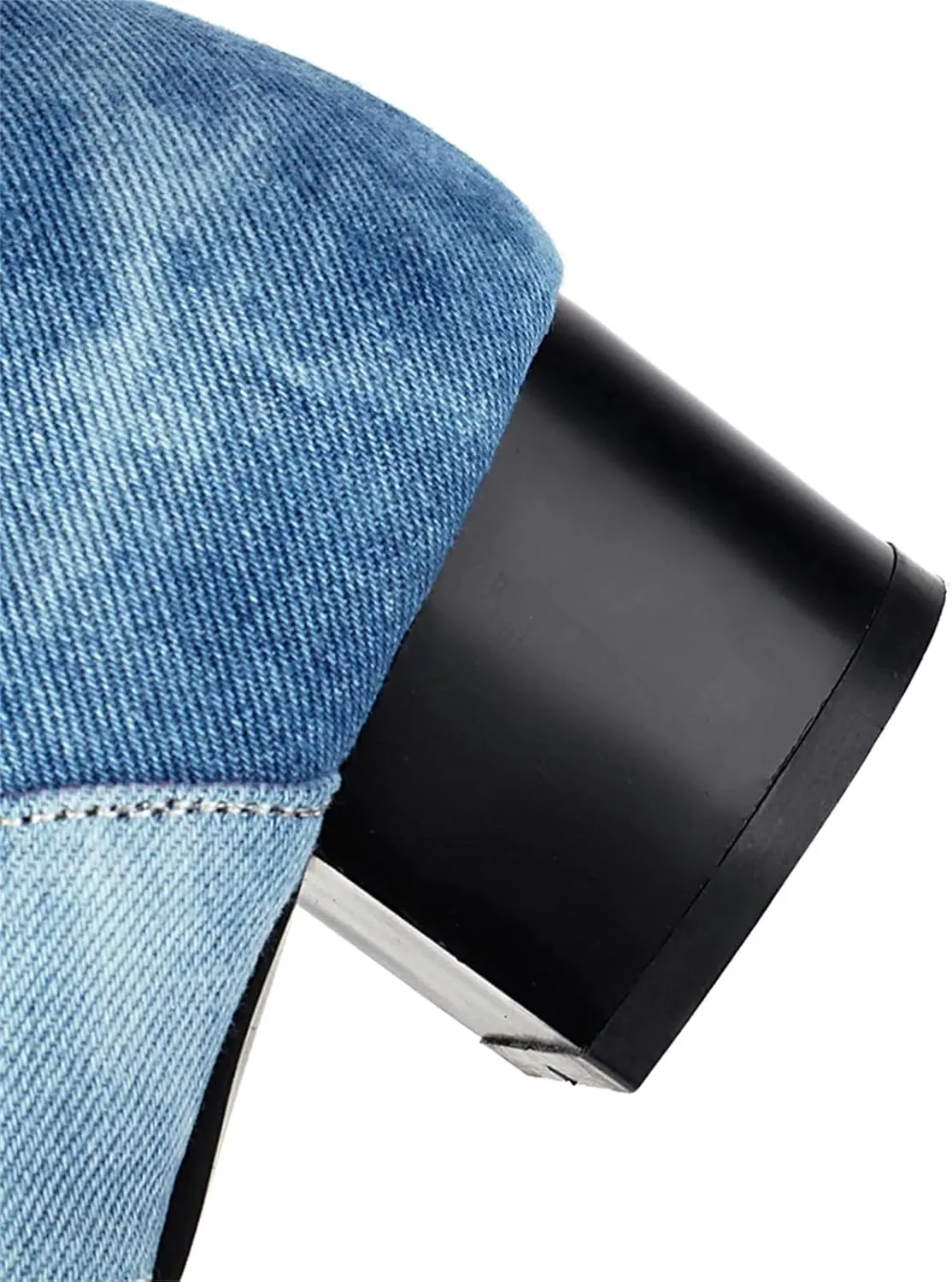 Women's Denim Open Toe Sandals - Chunky Heel Belt Buckle, Summer Casual Boots
