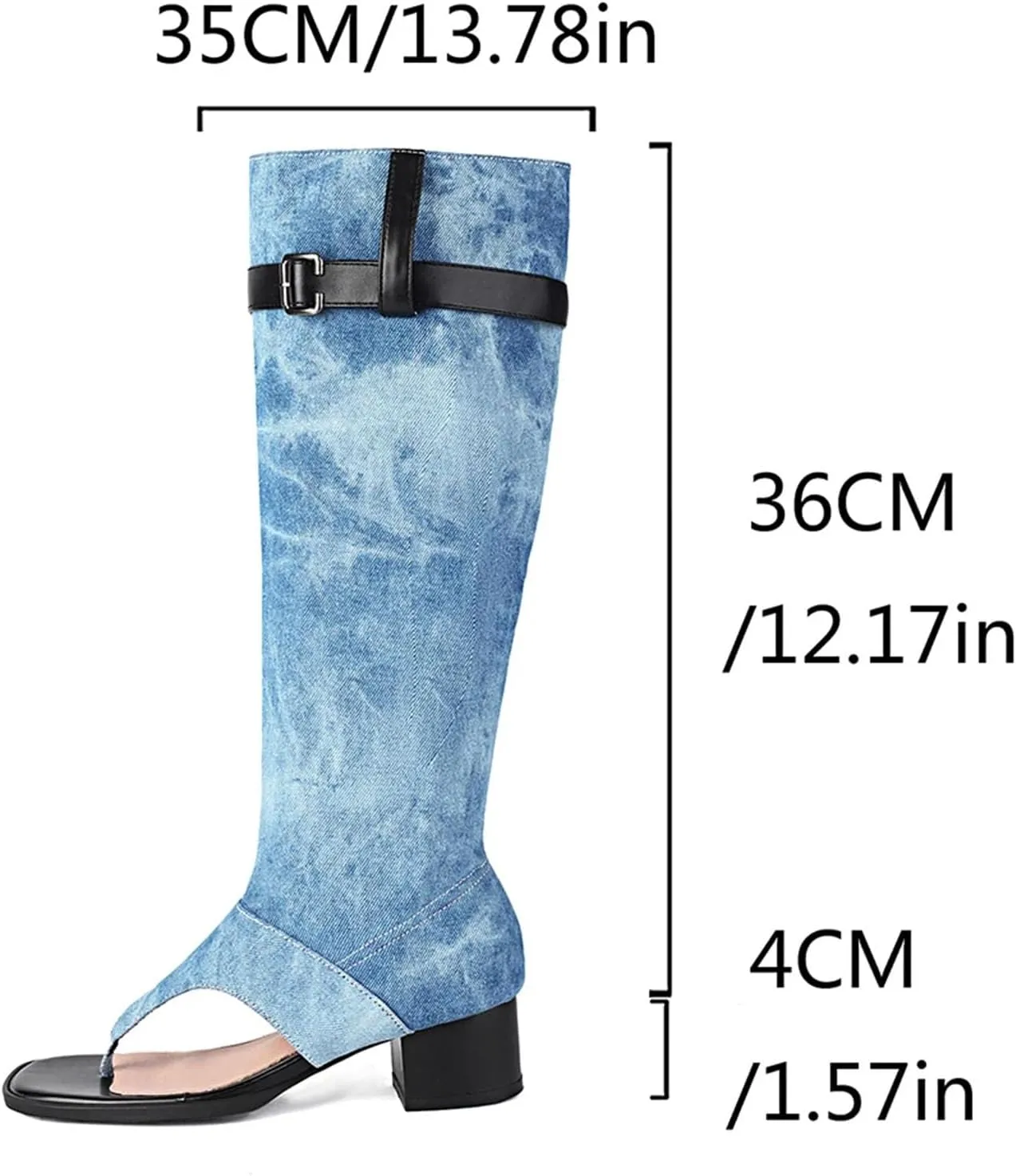 Women's Denim Open Toe Sandals - Chunky Heel Belt Buckle, Summer Casual Boots