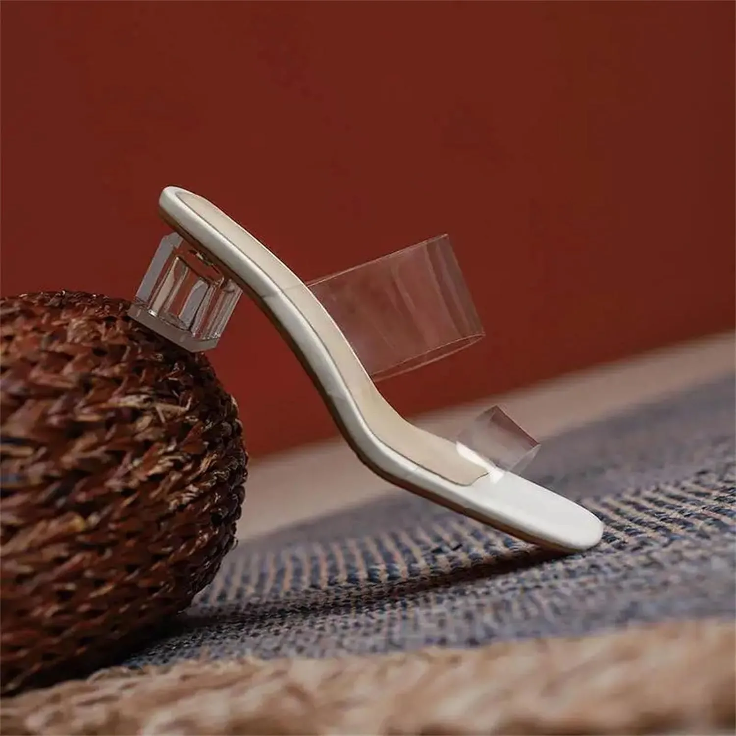 Women's PVC Mules - Breathable Med Heel Summer Casual Peep Toe Slingback