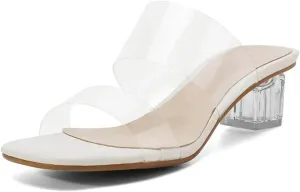 Women's PVC Mules - Breathable Med Heel Summer Casual Peep Toe Slingback