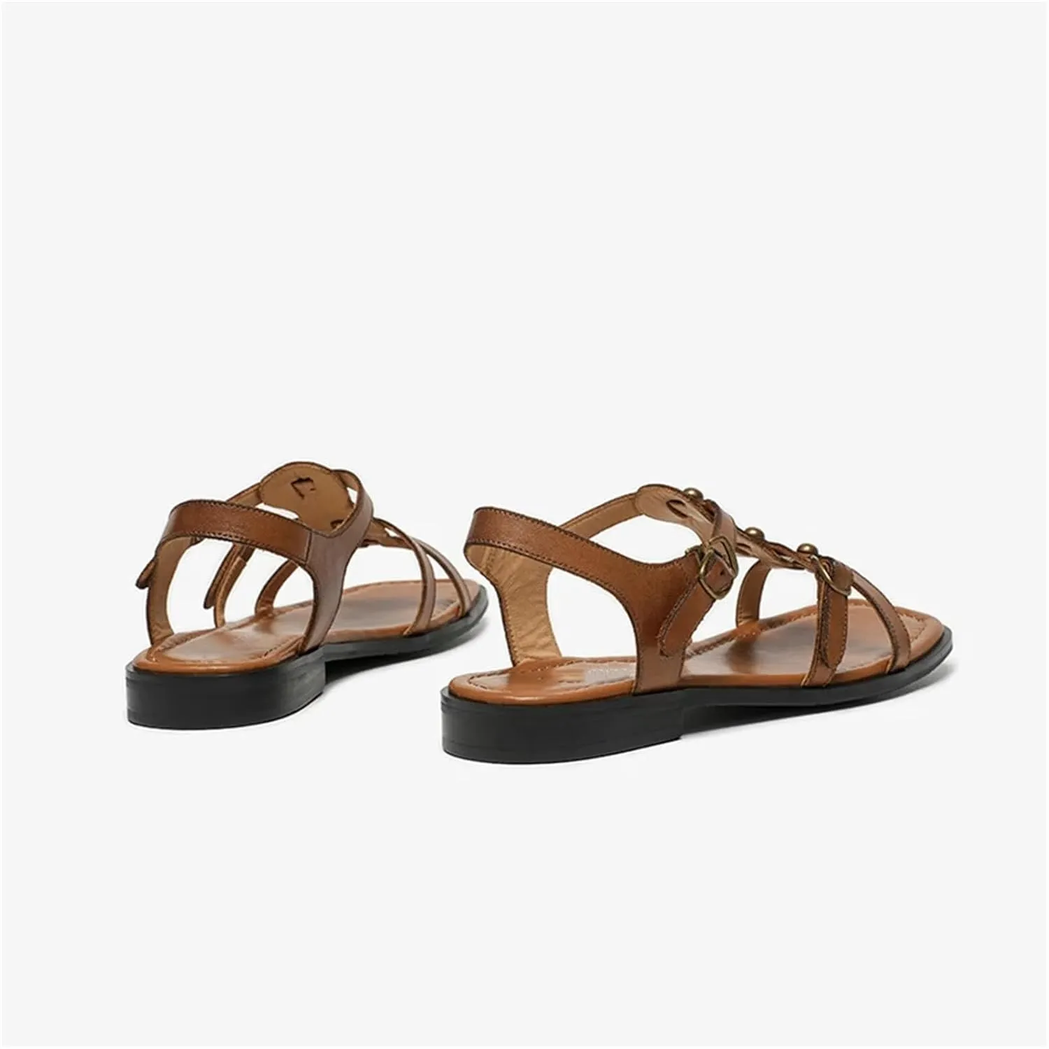 Women's Roman T-Strap Sandals - Calfskin Square Toe Throwback-Inspired Summer Shoes