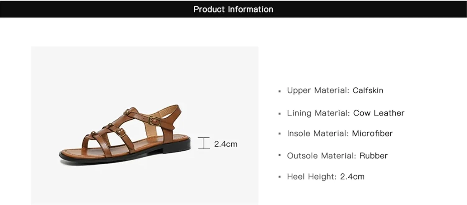 Women's Roman T-Strap Sandals - Calfskin Square Toe Throwback-Inspired Summer Shoes